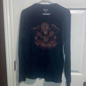 Lucky Brand Men's Black vatos locos motorcycle Graphic Long Sleeve Shirt size M